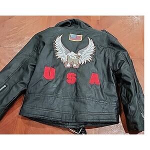 Outdoor Habitat Boys Black Biker Faux Leather Jacket Sz 4T USA Eagle Zip Buckle